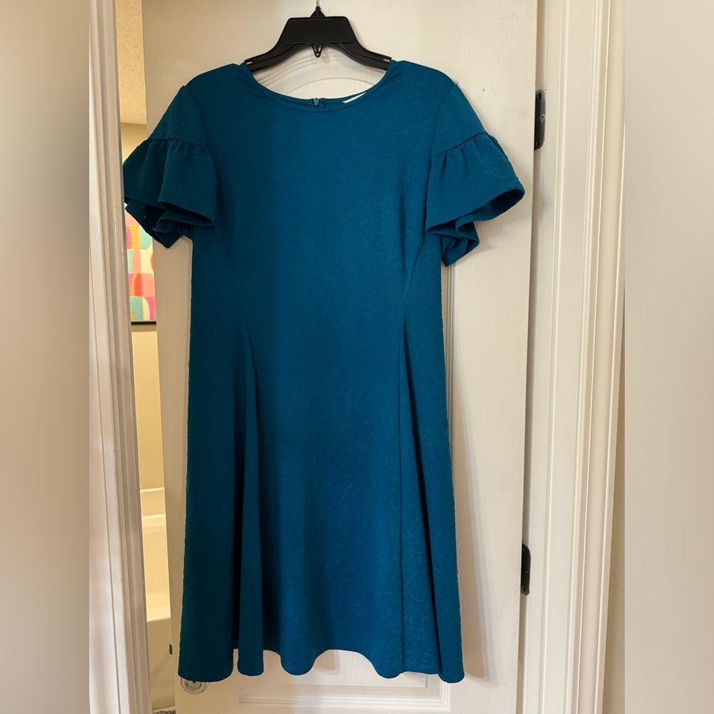 Dark Teal Business Casual Dress with Ruffle Sleeve